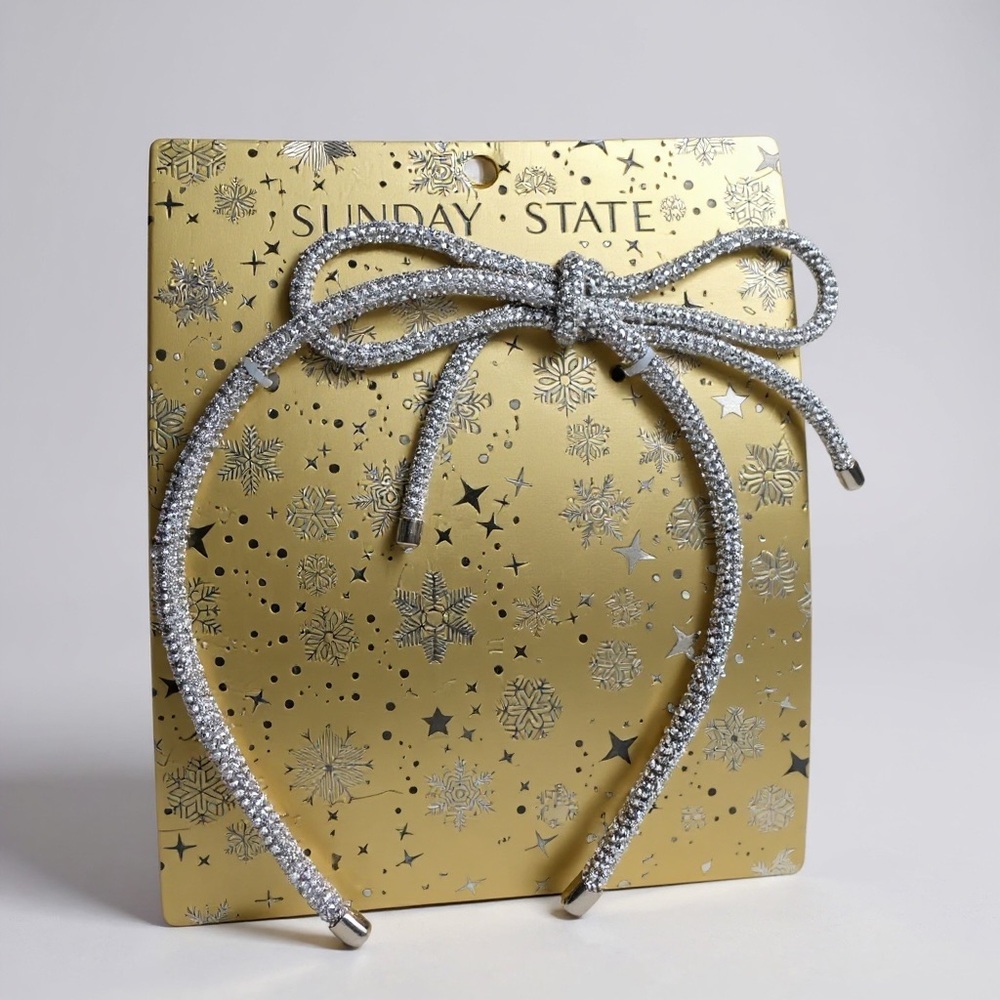 Sunday State Rhinestone Bow Headband – Silver Sparkle Holiday Hair Accessory - Picture 3 of 4